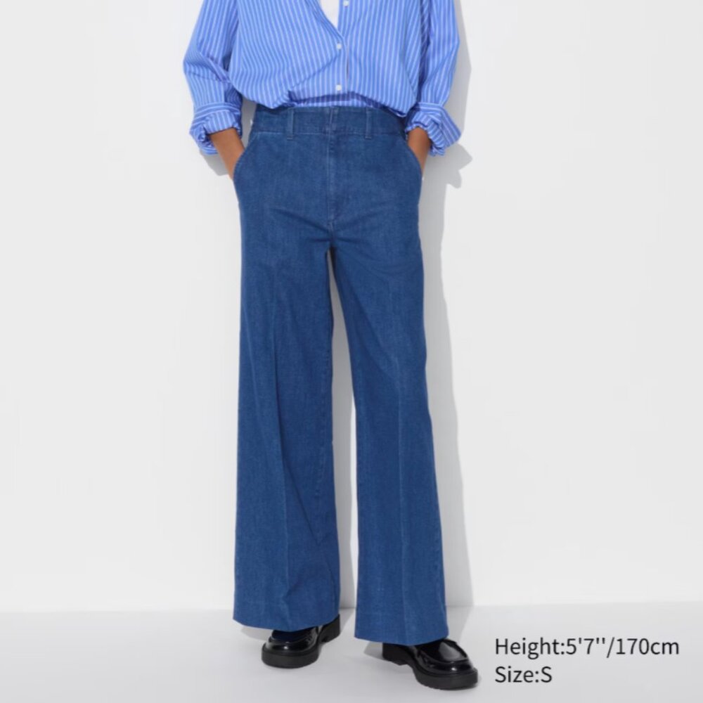 HEMMED Uniqlo Wide Trouser Jeans in XS